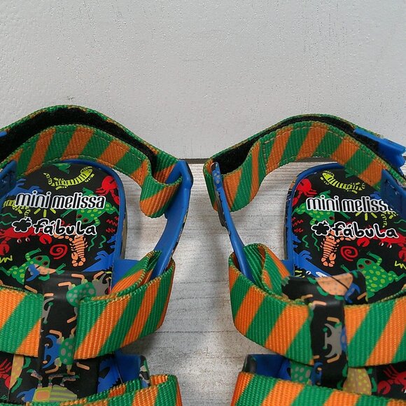 Mini Melissa Girl's Fabula Cage Pattern Grip-Strap Sandals, Blue Size 2 - Picture 8 of 10